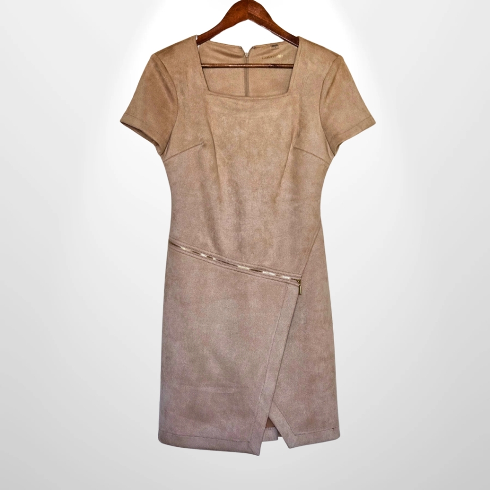 Suede Calvin Klein Dress, Size 4 in Beige